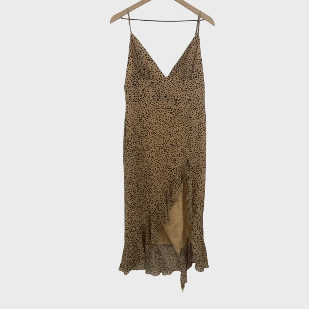 Majorelle Tan Animal Print Ruffle Hem Dress NWT Large - Picture 1 of 6
